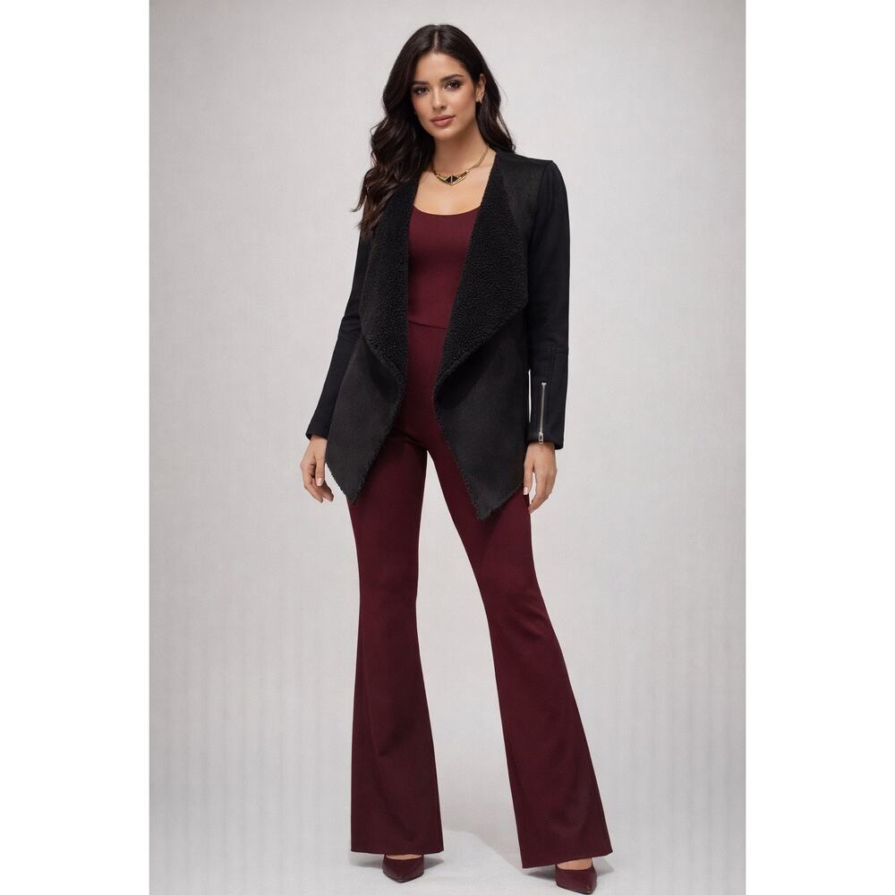 Velvet by Graham & Spencer Black Faux Shearling Open Front Jacket XS-S